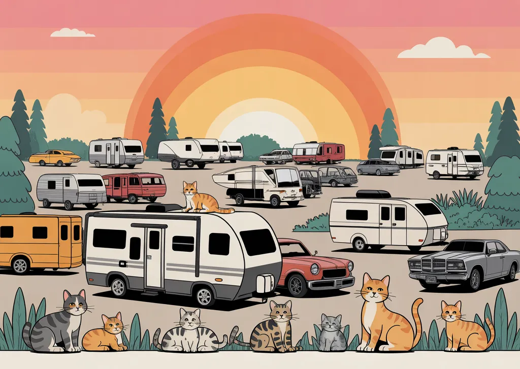 The Circle C Storage cats on the property at sunset